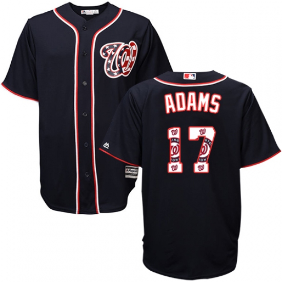 Men's Majestic Washington Nationals #17 Matt Adams Authentic Navy Blue Team Logo Fashion Cool Base MLB Jersey
