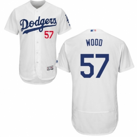 Men's Majestic Los Angeles Dodgers #57 Alex Wood White Home Flex Base Authentic Collection MLB Jersey - Ujersey