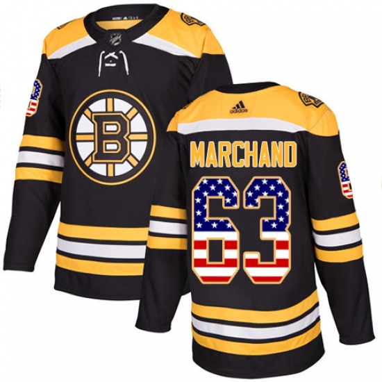 Youth Adidas Boston Bruins #63 Brad Marchand Authentic Black USA Flag Fashion NHL Jersey - Ujersey