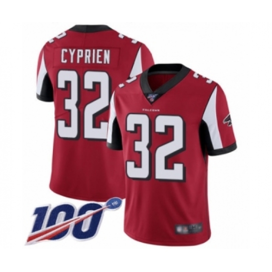 Men's Atlanta Falcons #32 Johnathan Cyprien Red Team Color Vapor Untouchable Limited Player 100th Season Football Jersey - Ujersey