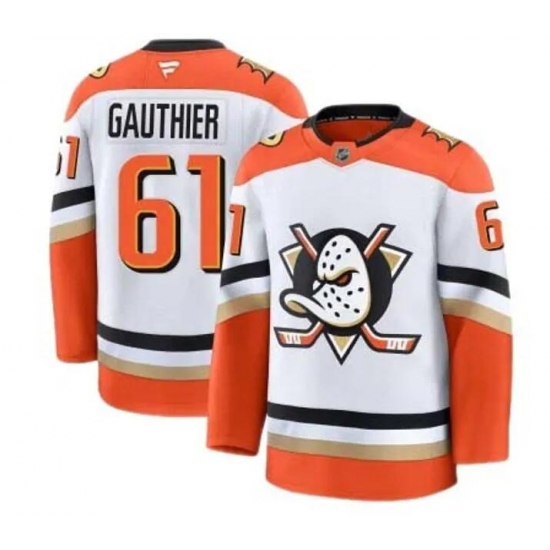 Men'S Anaheim Ducks #61 Cutter Gauthier Fanatics Branded Away White Premium Stitched Jersey - Ujersey