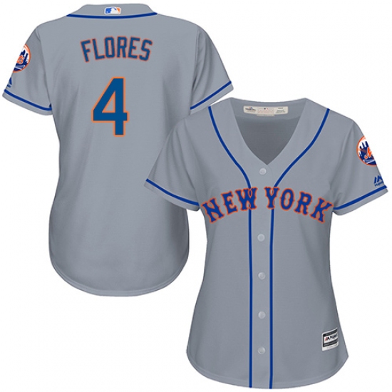Women's Majestic New York Mets #4 Wilmer Flores Authentic Grey Road Cool Base MLB Jersey - Ujersey