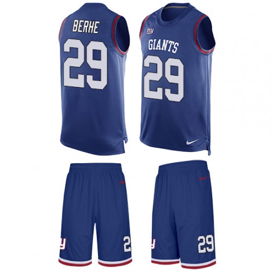 Men's Nike New York Giants #29 Nat Berhe Limited Royal Blue Tank Top Suit NFL Jersey - Ujersey