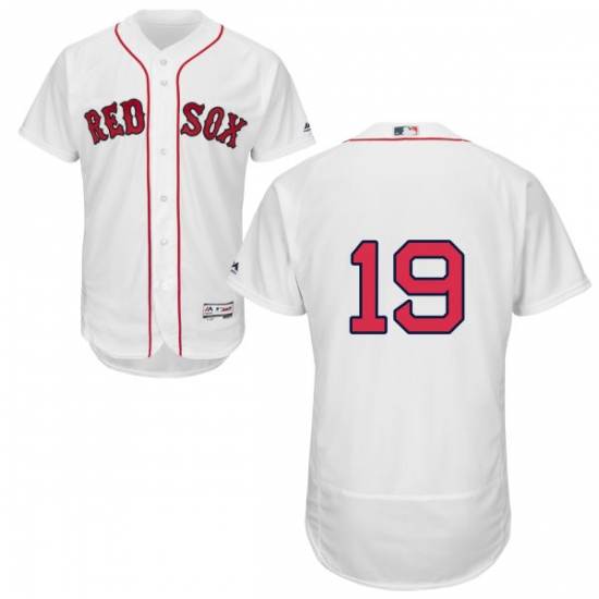 Men's Majestic Boston Red Sox #19 Fred Lynn White Home Flex Base Authentic Collection MLB Jersey - Ujersey