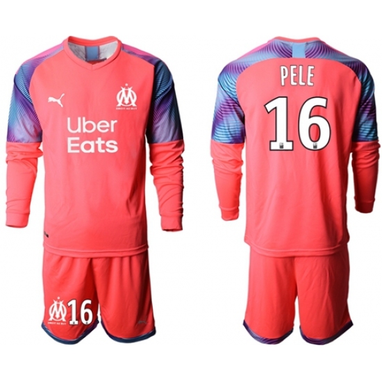 Marseille #16 Pele Pink Goalkeeper Long Sleeves Soccer Club Jersey