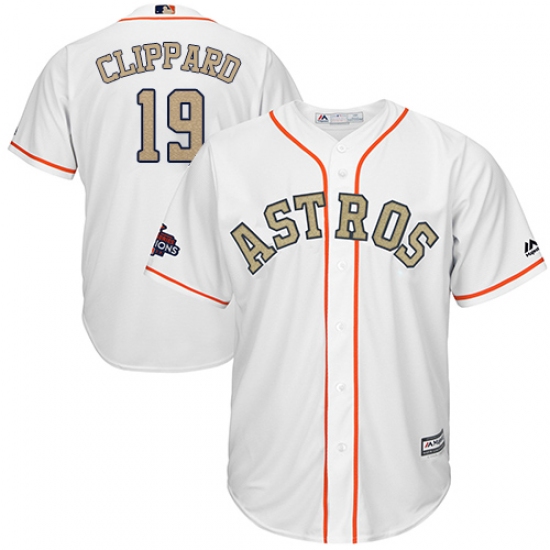 Youth Majestic Houston Astros #19 Tyler Clippard Authentic White 2018 Gold Program Cool Base MLB Jersey - Ujersey