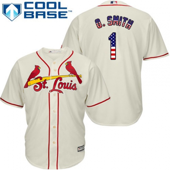Men's Majestic St. Louis Cardinals #1 Ozzie Smith Authentic Cream USA Flag Fashion MLB Jersey - Ujersey