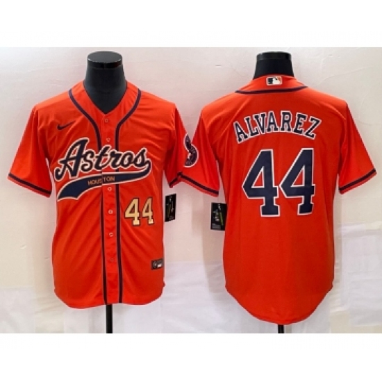 Men's Houston Astros #44 Yordan Alvarez Number Orange Cool Base Stitched Baseball Jersey - Ujersey