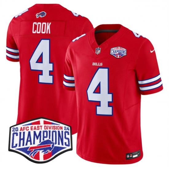 Men's Buffalo Bills #4 James Cook Red F.U.S.E. 2024 AFC East Division Champions Vapor Limited Stitched Football Jersey - Ujersey