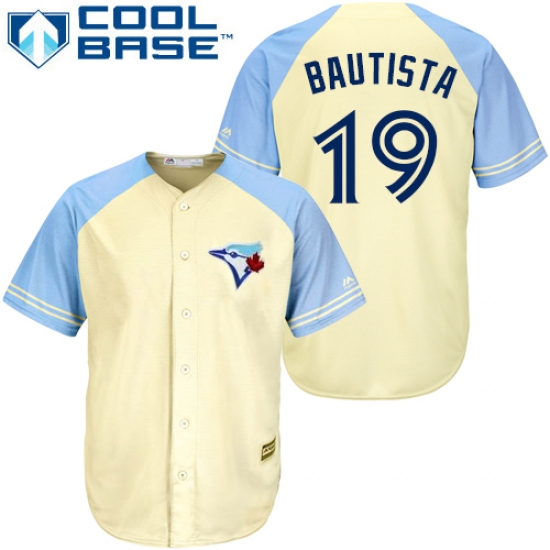 Men's Majestic Toronto Blue Jays #19 Jose Bautista Replica Cream Exclusive Vintage Cool Base MLB Jersey - Ujersey