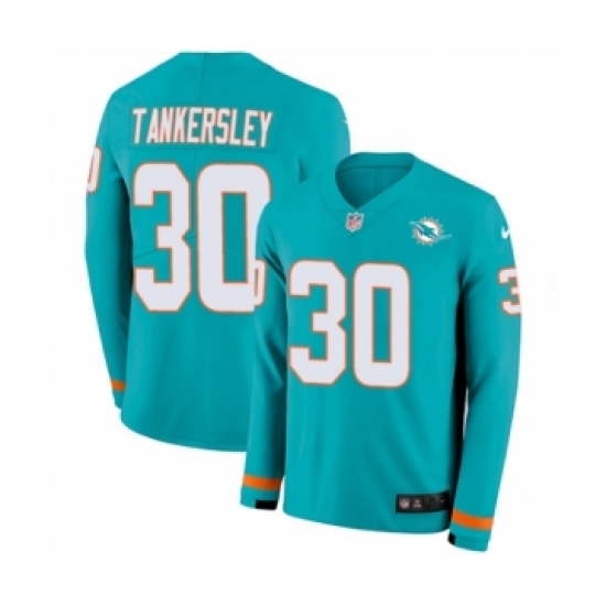Men's Nike Miami Dolphins #30 Cordrea Tankersley Limited Aqua Therma Long Sleeve NFL Jersey - Ujersey