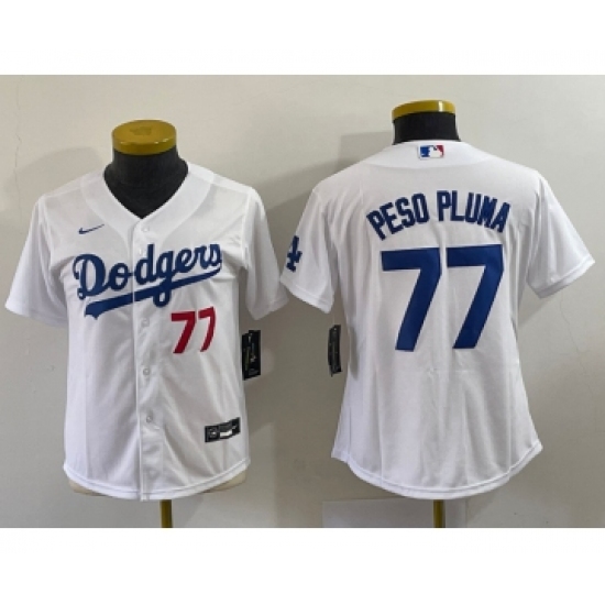 Women's Los Angeles Dodgers #77 Peso Pluma Number White Stitched Cool Base Nike Jersey - Ujersey