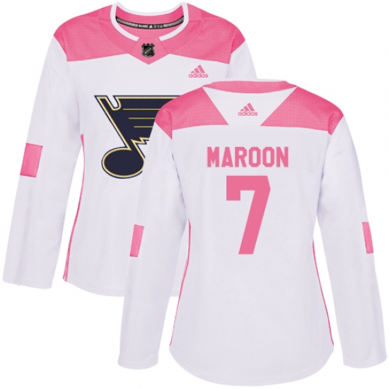 Women's Adidas St. Louis Blues #7 Patrick Maroon Authentic White Pink Fashion NHL Jersey - Ujersey