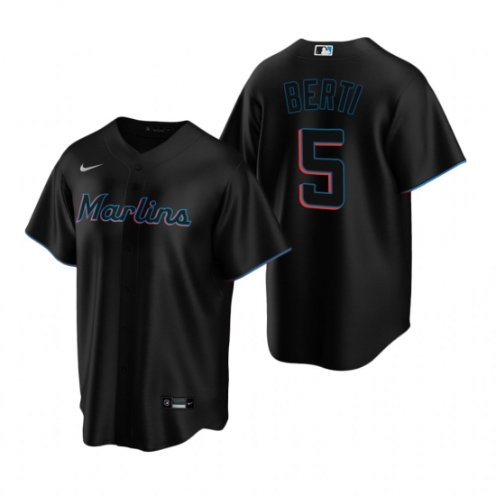 Men's Nike Miami Marlins #5 Jon Berti Black Alternate Stitched Baseball Jersey - Ujersey