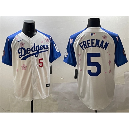 Men's Los Angeles Dodgers #5 Freddie Freeman White Royal 2025 Tokyo Series Limited Stitched Baseball Jersey - Ujersey