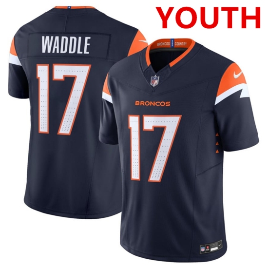 Youth Denver broncos #17 Jaylen Waddle navy 2026 f.u.s.e vapor untouchable limited stitched jersey - Ujersey