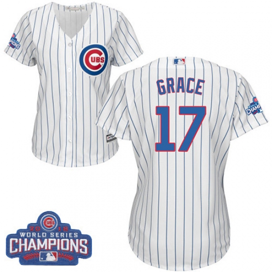 Women's Majestic Chicago Cubs #17 Mark Grace Authentic White Home 2016 World Series Champions Cool Base MLB Jersey