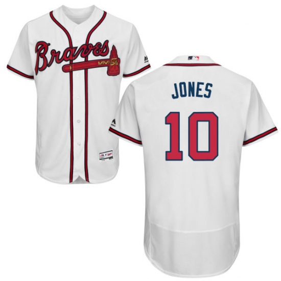 Men's Majestic Atlanta Braves #10 Chipper Jones White Home Flex Base Authentic Collection MLB Jersey - Ujersey
