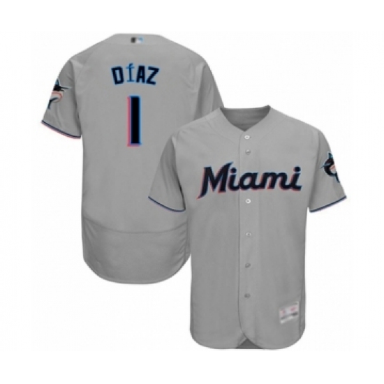 Men's Miami Marlins #1 Isan Diaz Grey Road Flex Base Authentic Collection Baseball Player Jersey - Ujersey