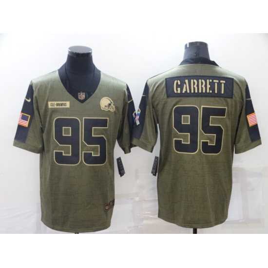 Men's Cleveland Browns #95 Myles Garrett Gold 2021 Salute To Service Limited Player Jersey - Ujersey