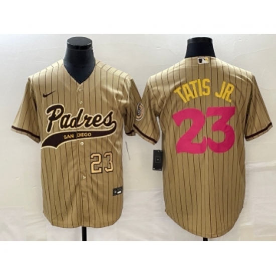 Men's San Diego Padres #23 Fernando Tatis Jr Number Tan NEW 2023 City Connect Cool Base Stitched Jersey - Ujersey