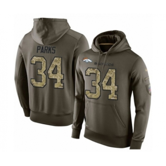 Football Men's Denver Broncos #34 Will Parks Green Salute To Service Pullover Hoodie - Ujersey