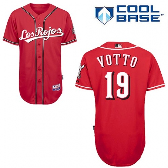 Men's Majestic Cincinnati Reds #19 Joey Votto Replica Red Alternate Los Rojos Cool Base MLB Jersey - Ujersey