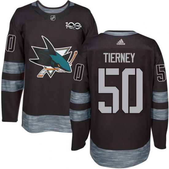 Men's Adidas San Jose Sharks #50 Chris Tierney Premier Black 1917-2017 100th Anniversary NHL Jersey - Ujersey