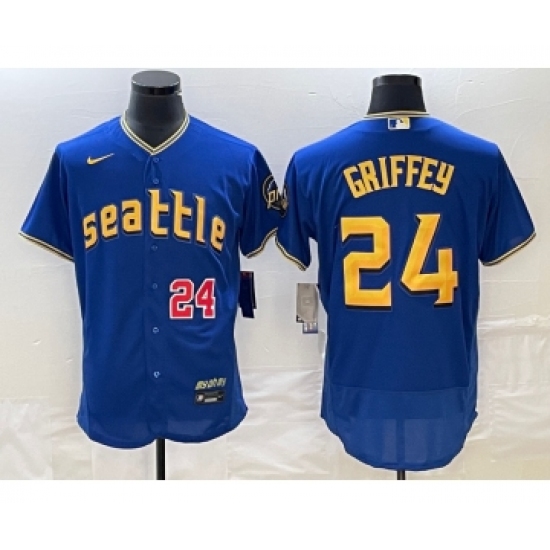 Men's Seattle Mariners #24 Ken Griffey Number Blue 2023 City Connect Flex Base Stitched Jersey - Ujersey