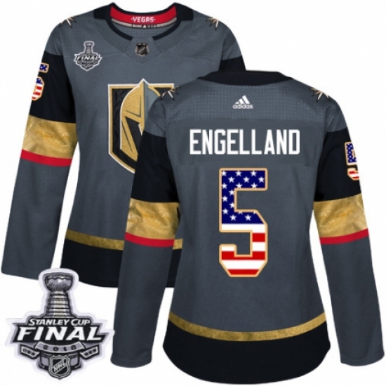 Women's Adidas Vegas Golden Knights #5 Deryk Engelland Authentic Gray USA Flag Fashion 2018 Stanley Cup Final NHL Jersey - Ujersey