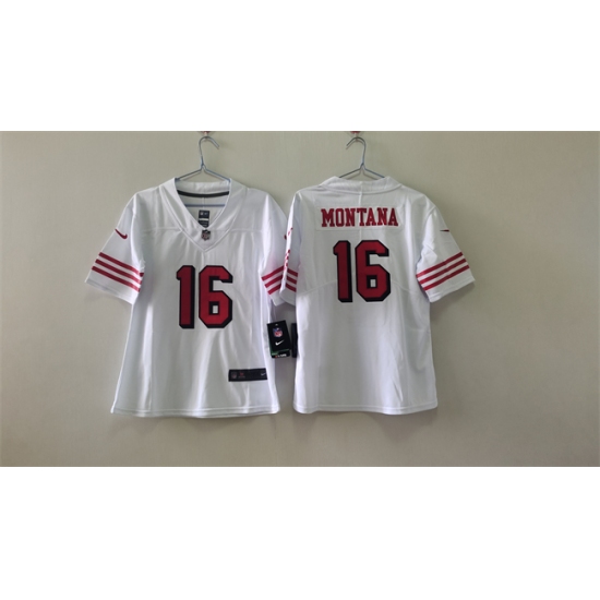 Women's San Francisco 49ers #16 Joe Montana White 2nd Alternate Football Stitched Jersey(Run Small) - Ujersey