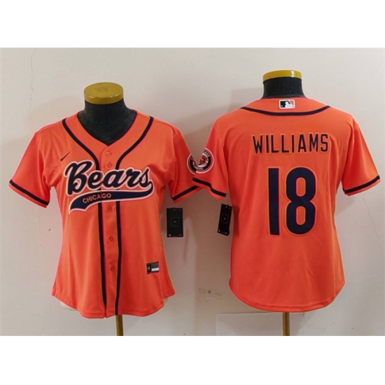 Women's Chicago Bears #18 Caleb Williams Orange With Cool Base Stitched Baseball Jersey(Run Small) - Ujersey