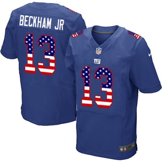 Men's Nike New York Giants #13 Odell Beckham Jr Elite Royal Blue Home USA Flag Fashion NFL Jersey - ujerseystore