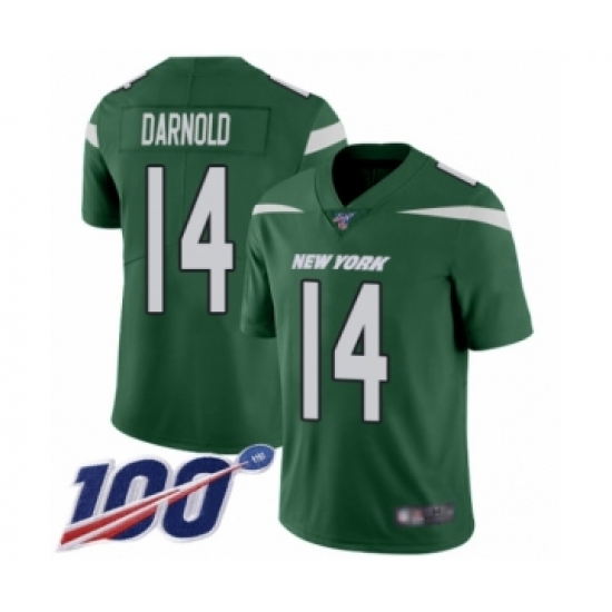Men's New York Jets #14 Sam Darnold Green Team Color Vapor Untouchable Limited Player 100th Season Football Jersey - Ujersey