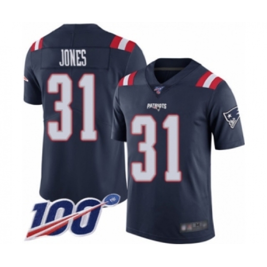 Men's New England Patriots #31 Jonathan Jones Limited Navy Blue Rush Vapor Untouchable 100th Season Football Jersey - Ujersey