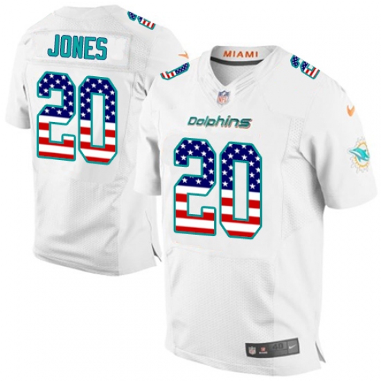 Men's Nike Miami Dolphins #20 Reshad Jones Elite White Road USA Flag Fashion NFL Jersey - ujerseystore