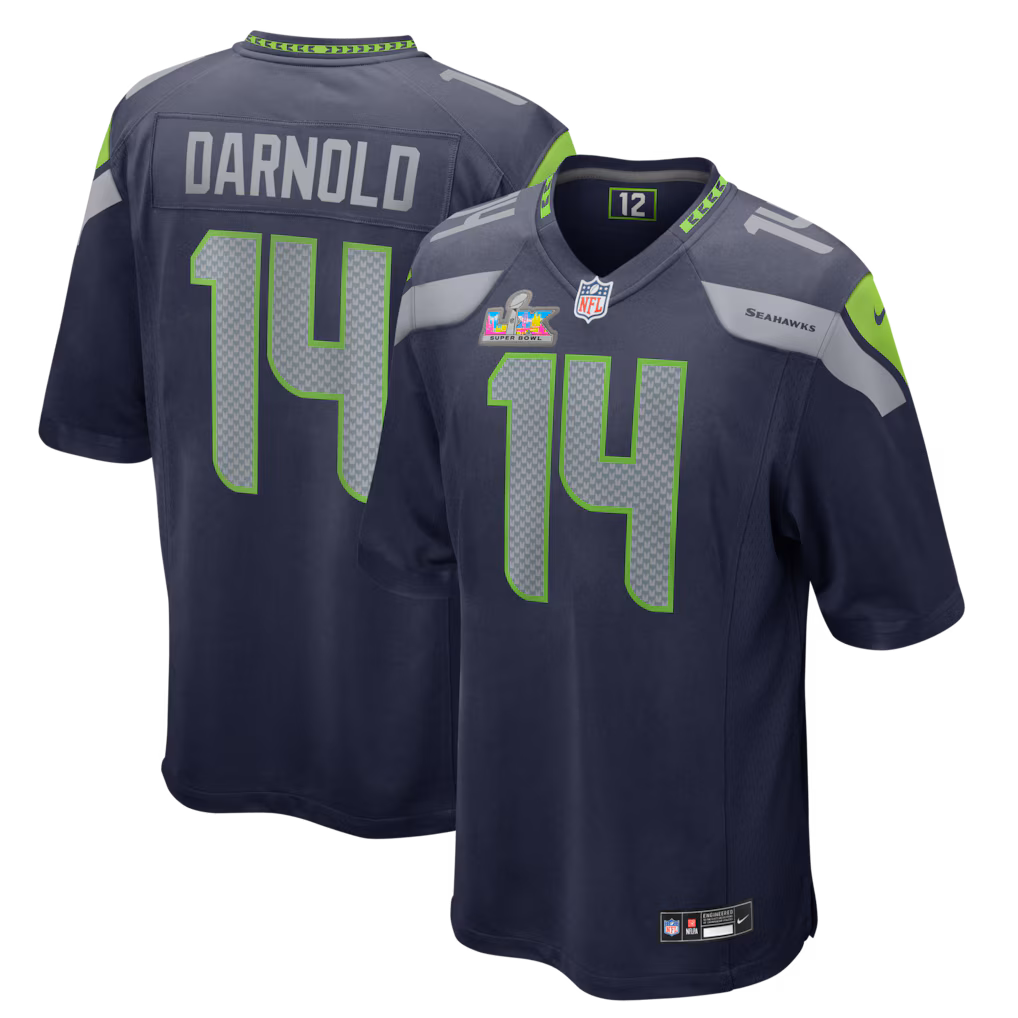 Men's Seattle Seahawks Sam Darnold Nike College Navy Super Bowl LX Patch Game Jersey - SUjersey01