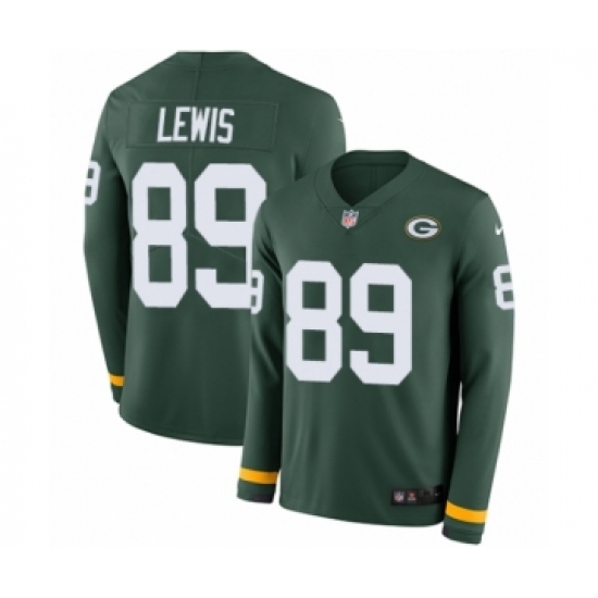 Men's Nike Green Bay Packers #89 Marcedes Lewis Limited Green Therma Long Sleeve NFL Jersey - Ujersey