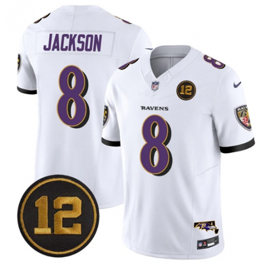 Men's Baltimore Ravens #8 Lamar Jackson White 2025 F.U.S.E Jacoby Jones Vapor Limited Football Jersey - Ujersey