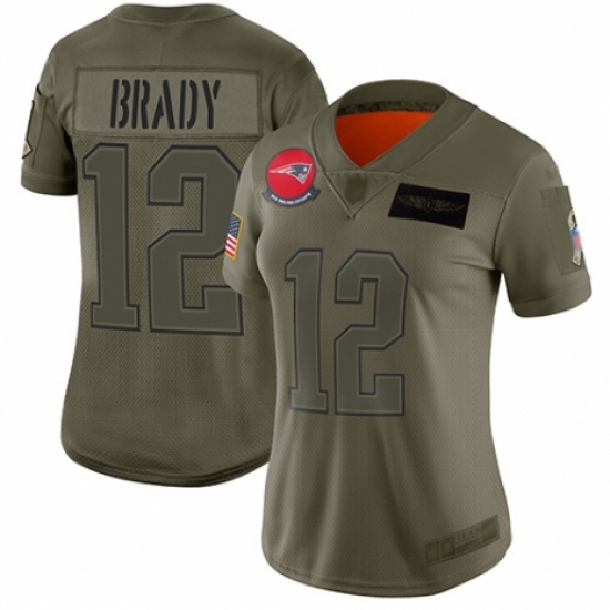 Women's New England Patriots #12 Tom Brady Limited Camo 2019 Salute to Service Football Jersey - Ujersey