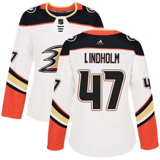 Women's Adidas Anaheim Ducks #47 Hampus Lindholm Authentic White Away NHL Jersey - Ujersey
