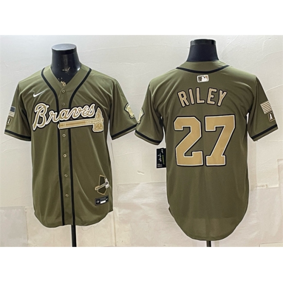 Men's Atlanta Braves #27 Austin Riley Olive 2026 Armed Forces Day Stitched Baseball Jersey - Ujersey
