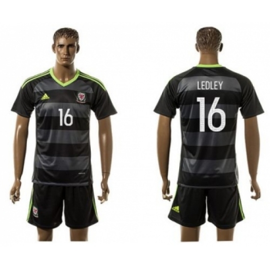 Wales #16 Ledley Black Away Soccer Club Jersey