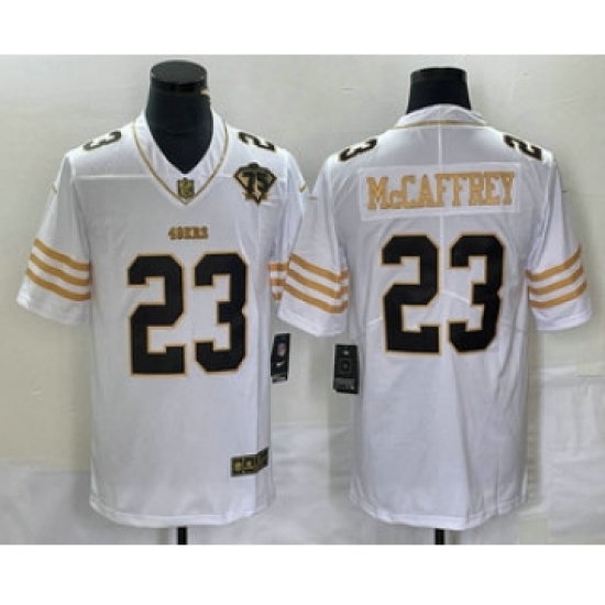 Men's Nike San Francisco 49ers #23 Christian McCaffrey White 75th Golden Edition Stitched Limited Jersey - Ujersey