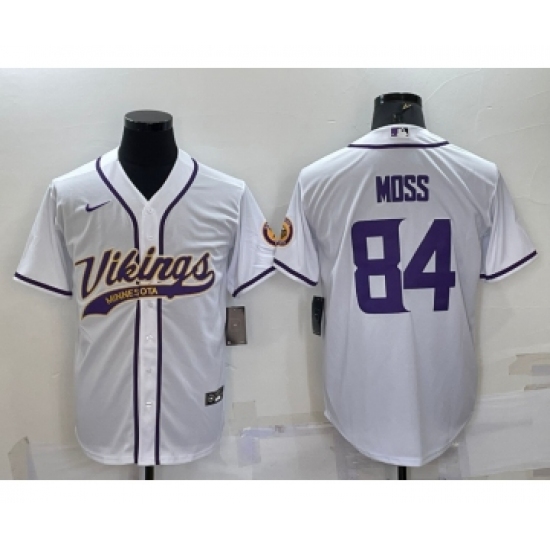 Men's Minnesota Vikings #84 Randy Moss White With Patch Cool Base Stitched Baseball Jersey - Ujersey