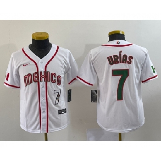 Youth Mexico Baseball #7 Julio Urias Number 2023 Red World Baseball Classic Stitched Jersey2