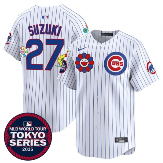 Men's Chicago Cubs #27 Seiya Suzuki White 2025 Tokyo Series Limited Stitched Baseball Jersey - Ujersey