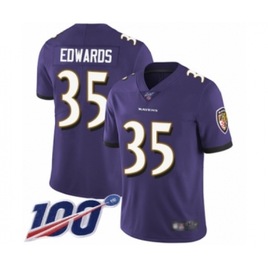 Men's Baltimore Ravens #35 Gus Edwards Purple Team Color Vapor Untouchable Limited Player 100th Season Football Jersey - Ujersey