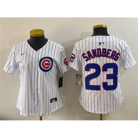 Women's Chicago Cubs #23 Ryne Sandberg White Home Limited Stitched Jersey - Ujersey