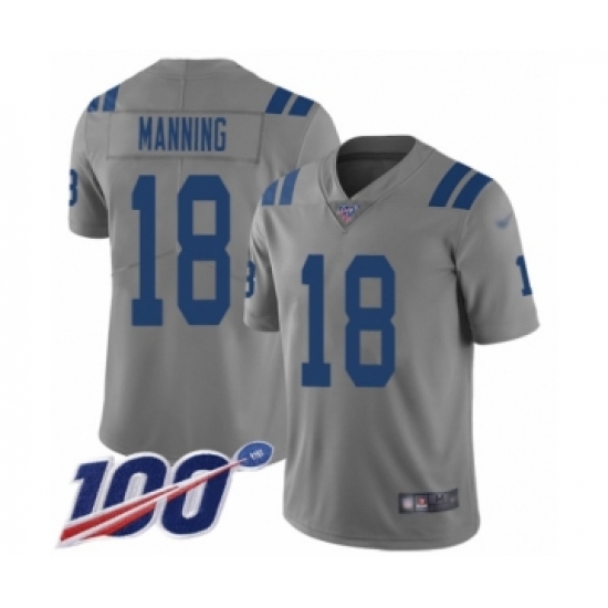 Men's Indianapolis Colts #18 Peyton Manning Limited Gray Inverted Legend 100th Season Football Jersey - Ujersey